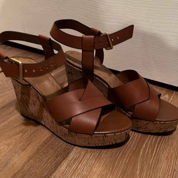 Tahari leather cork wedges - Picture 1 of 5
